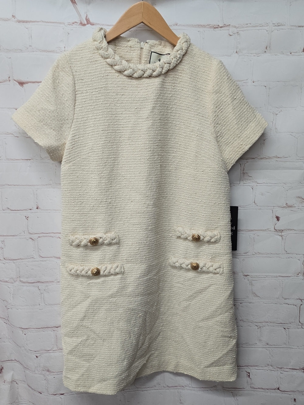 Tuckernuck Cream Braided-Trim Short Sleeve Midi Dress Size Large NWT
